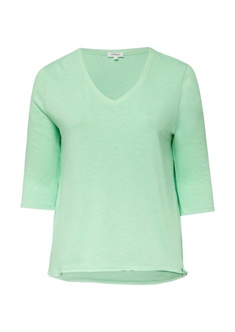 Jersey-T-Shirt mit Flammgarnstruktur und gerundetem Saum