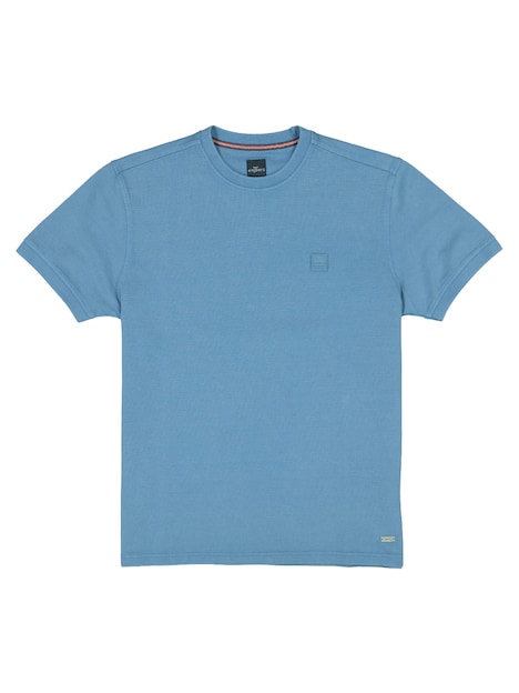 Herren Rundhals T-Shirt mit Badge an der Brust , Royalblau