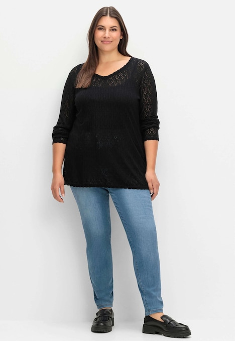 V-Ausschnitt-Pullover Langarm Uni