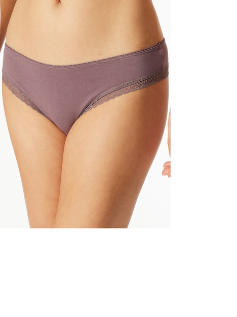 Schiesser Damen Tanga 3-Pack Cheeky String - schwarz, lila