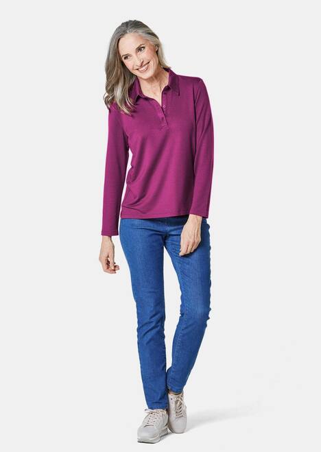 Langarm Poloshirt mit Schmuckband an Knopfleiste