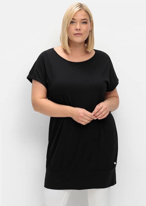 Longshirt Kurzarm Uni Ohne Kragen
