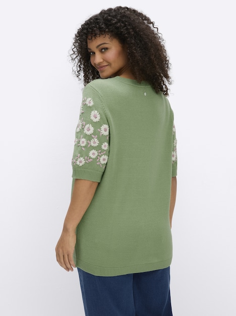 Kurzarm-Pullover Kurzarmpullover mit Blumenstickereien Kurzarm
