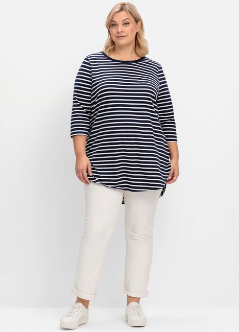 Longshirt 3/4-Arm Streifen Ohne Kragen