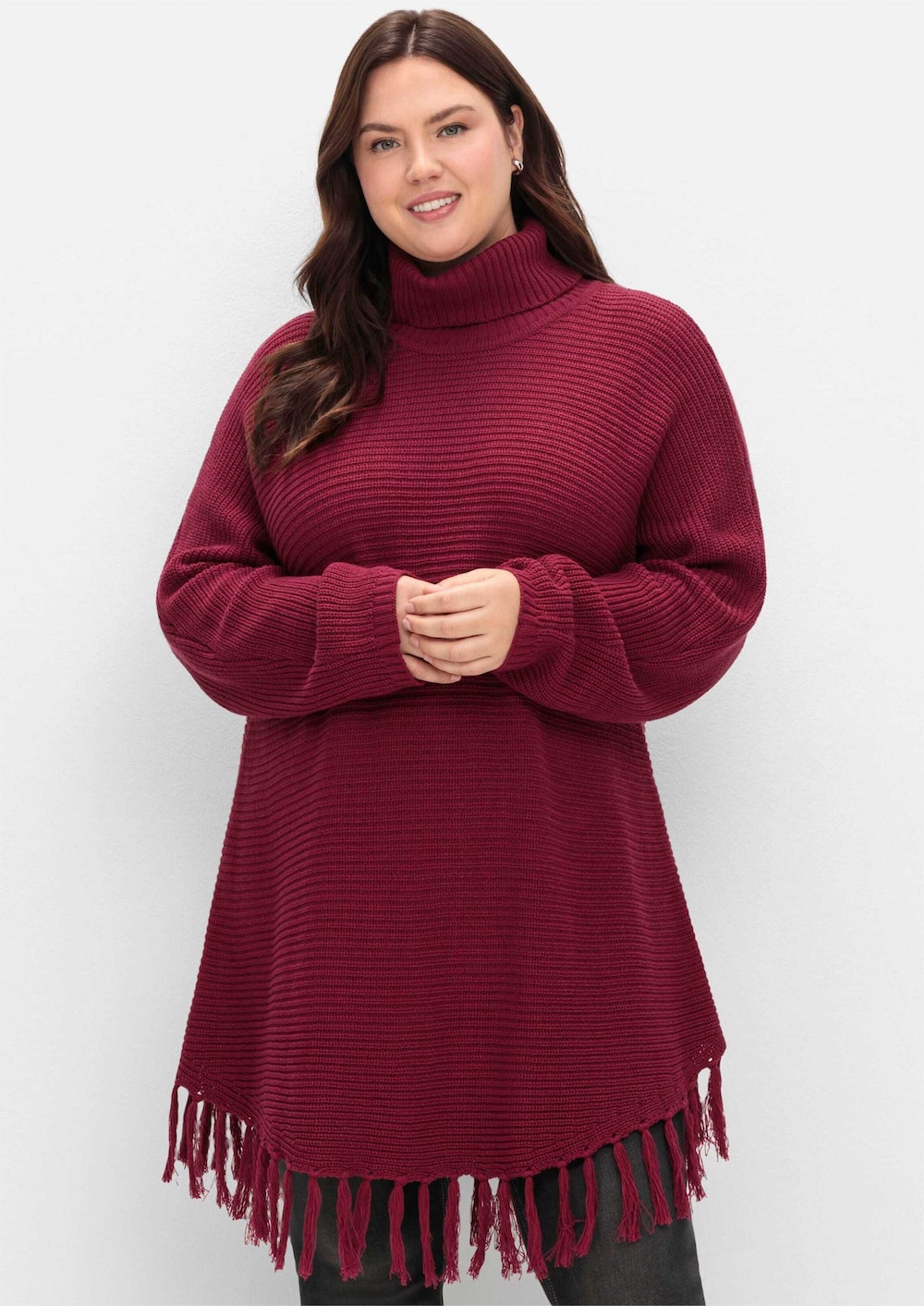 Strickpullover Langarm Querstrick Uni Rollkragen