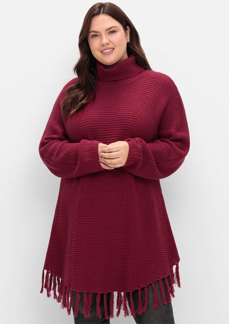 Strickpullover Langarm Querstrick Uni Rollkragen