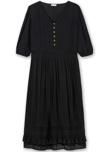 Maxikleid 3/4-Arm Uni Ohne Kragen