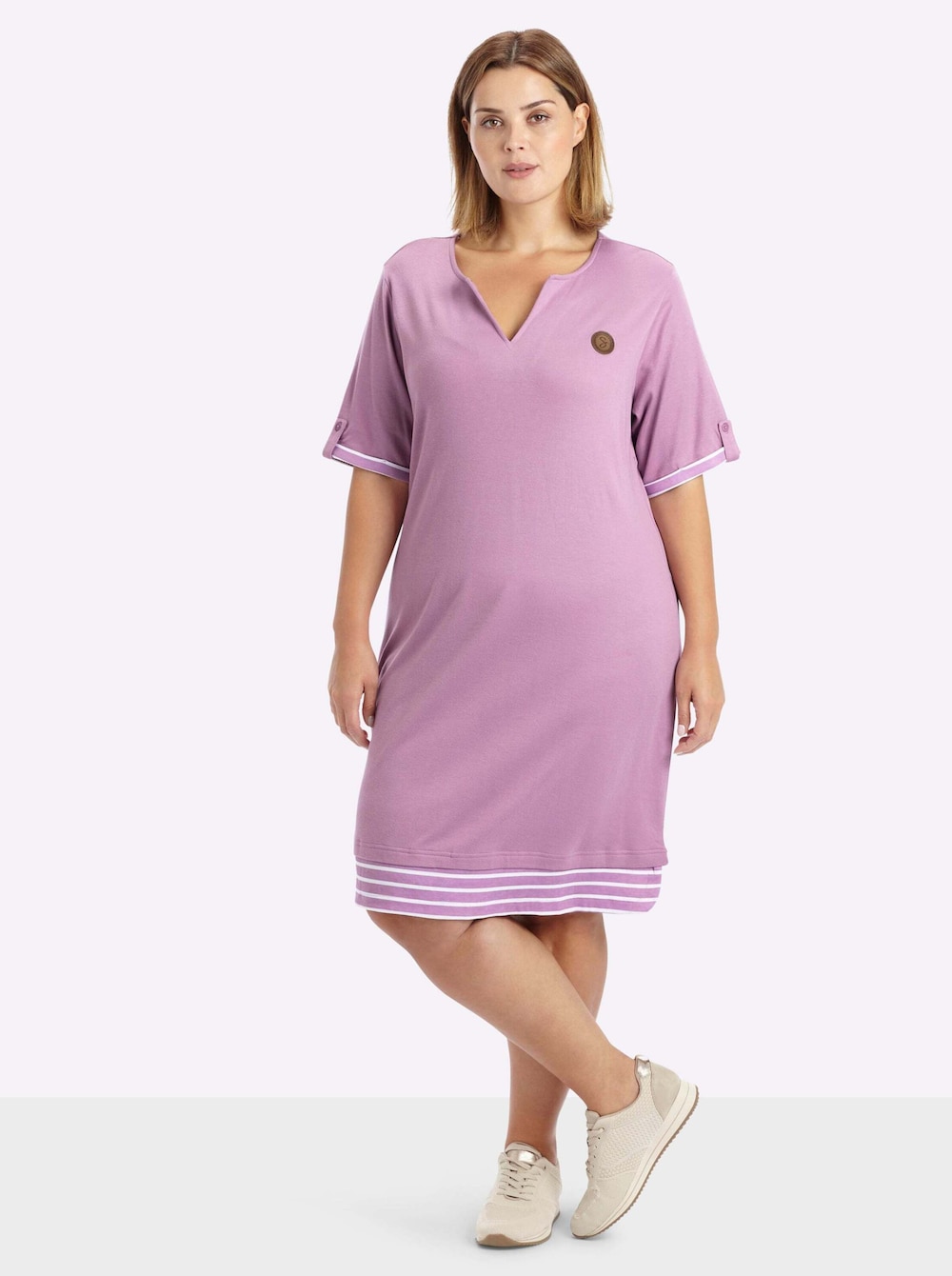 Jersey-Kleid Kurzarm Ohne Kragen