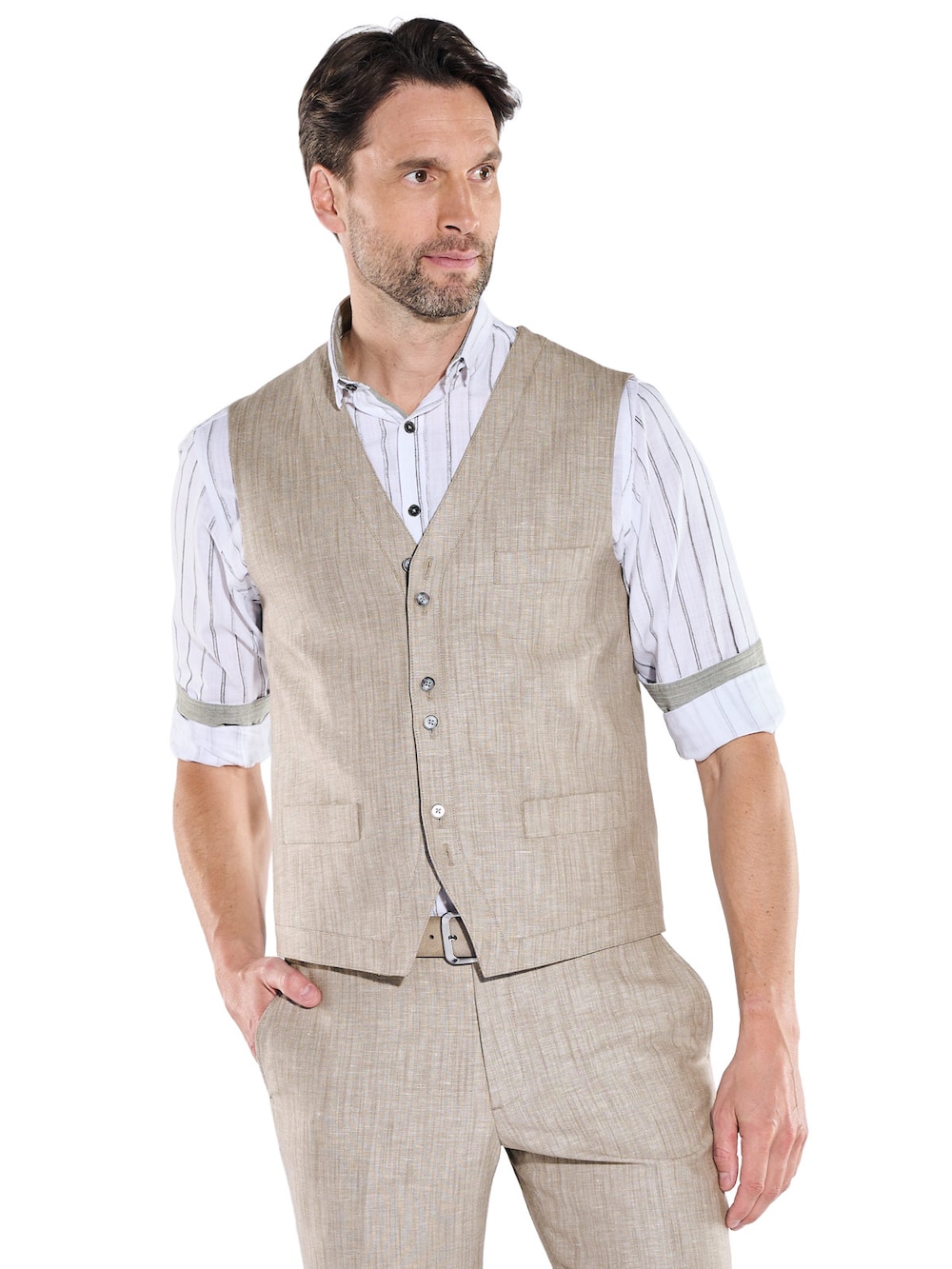 Herren Sakko-Weste in Leinen-Optik Regular , Beige