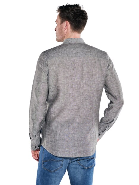 Herren Langarm-Hemd aus Leinen , Anthrazit
