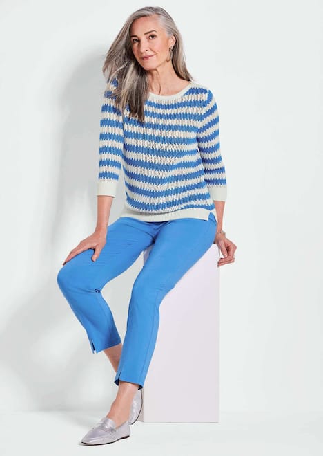 Halbarm Streifenstrick-Pullover