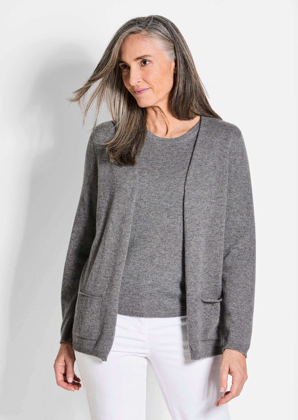 Kaschmir-Longstrickjacke
