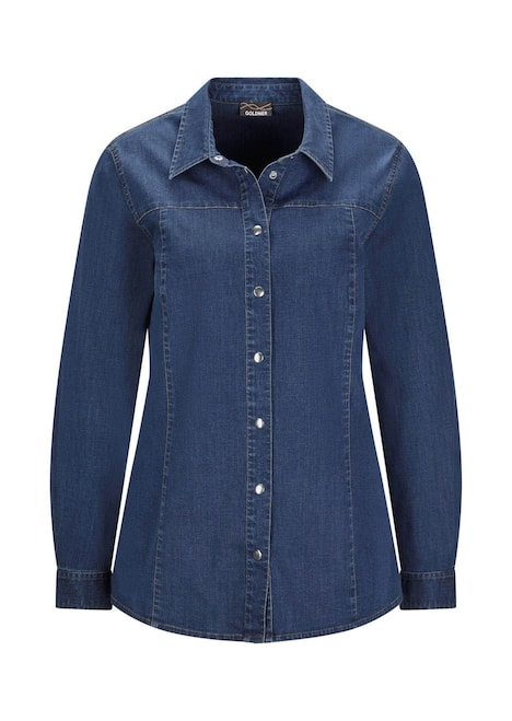GOLDNER Denim overhemdblouse Jeansoverhemd van katoen-stretch