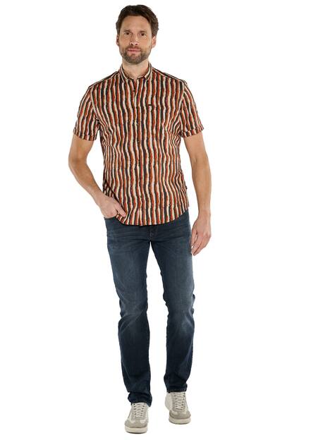 engbers Herren Kurzarm-Hemd gestreift , Rostorange