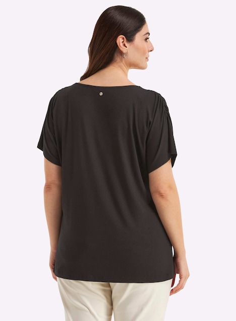 Halbarmshirt V-Shirt mit Raffungen an der Schulternaht Kurzarm