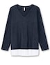 Strickpullover Feinstrickpullover mit Blusen-Einsatz am Saum Langarm Uni Ohne Kragen