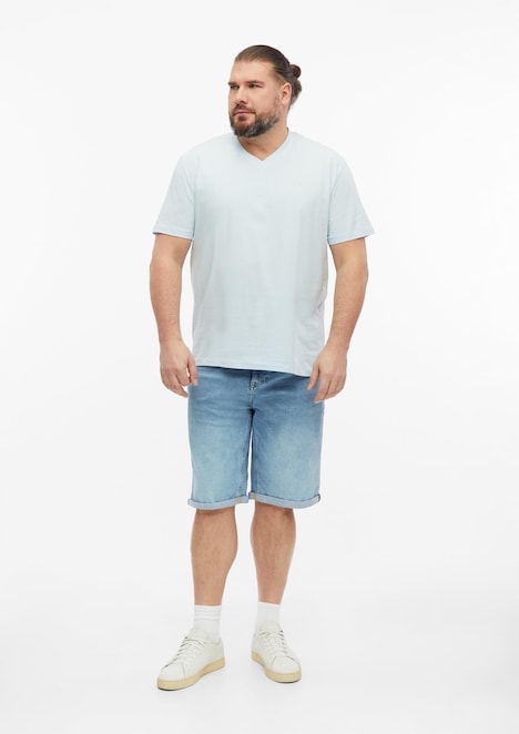 Baumwoll-T-Shirt mit Logo-Print und V-Neck