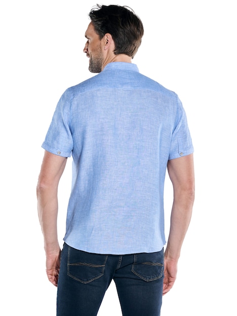 Herren Kurzarm-Hemd aus Leinen , Brilliantblau