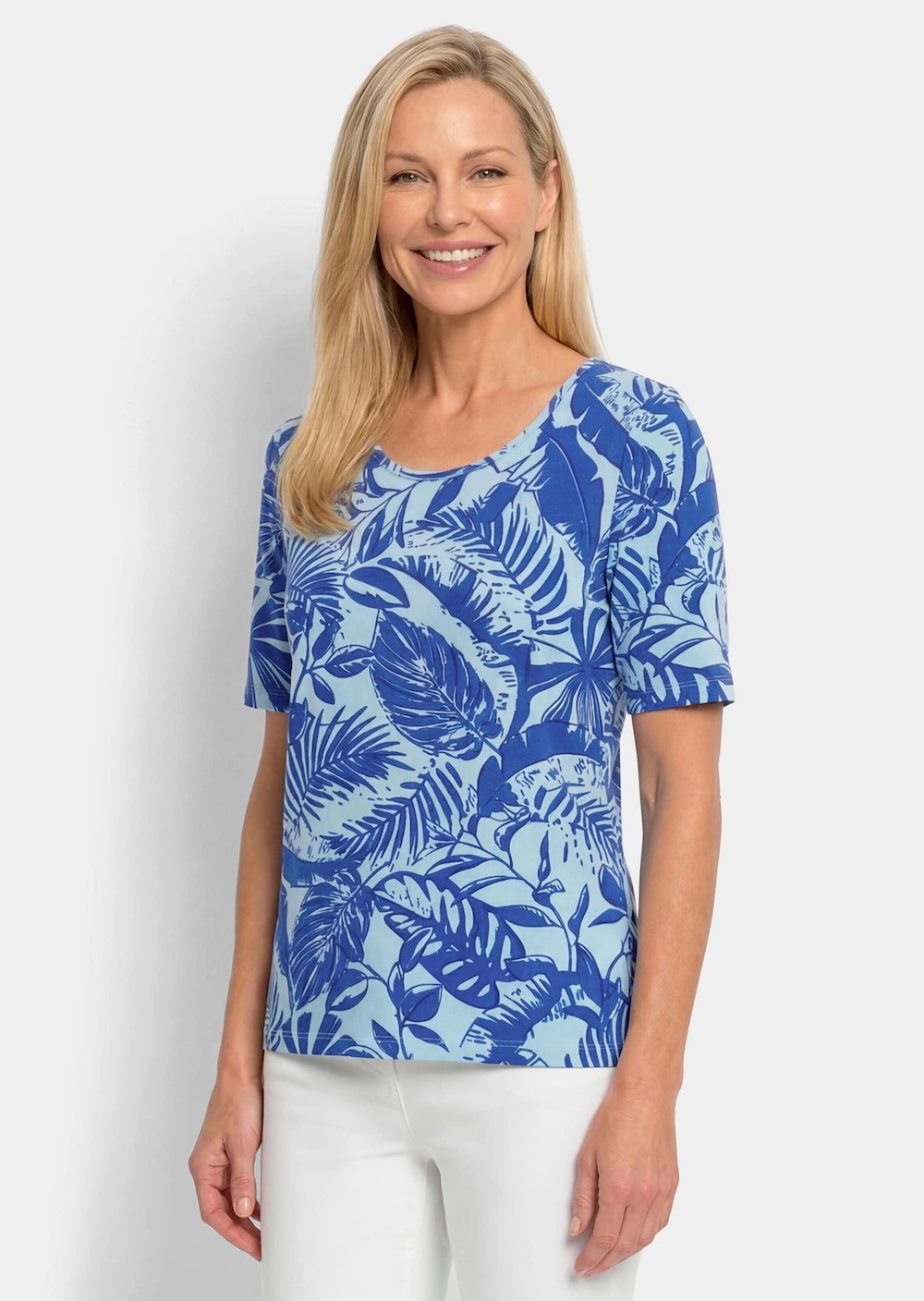 Viskoseshirt mit grafischem Blättermuster