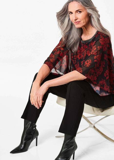 Florale Printbluse, U-Boot-Ausschnitt