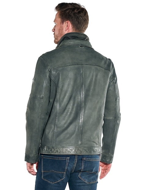 Herren Lederjacke aus Lammleder mit abnehmbarer Blende , Oliv