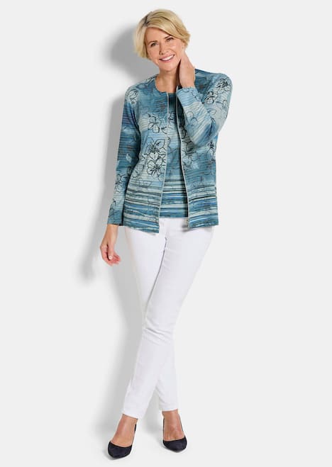 Jerseyjacke mit floralem Streifenmuster