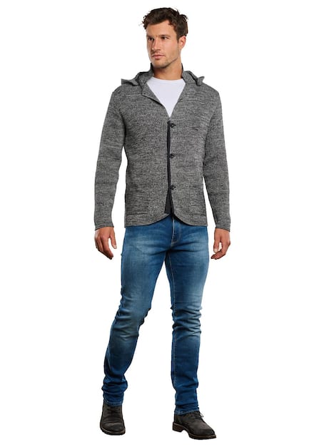 engbers Herren Strick-Sakko strukturiert , Kieselgrau