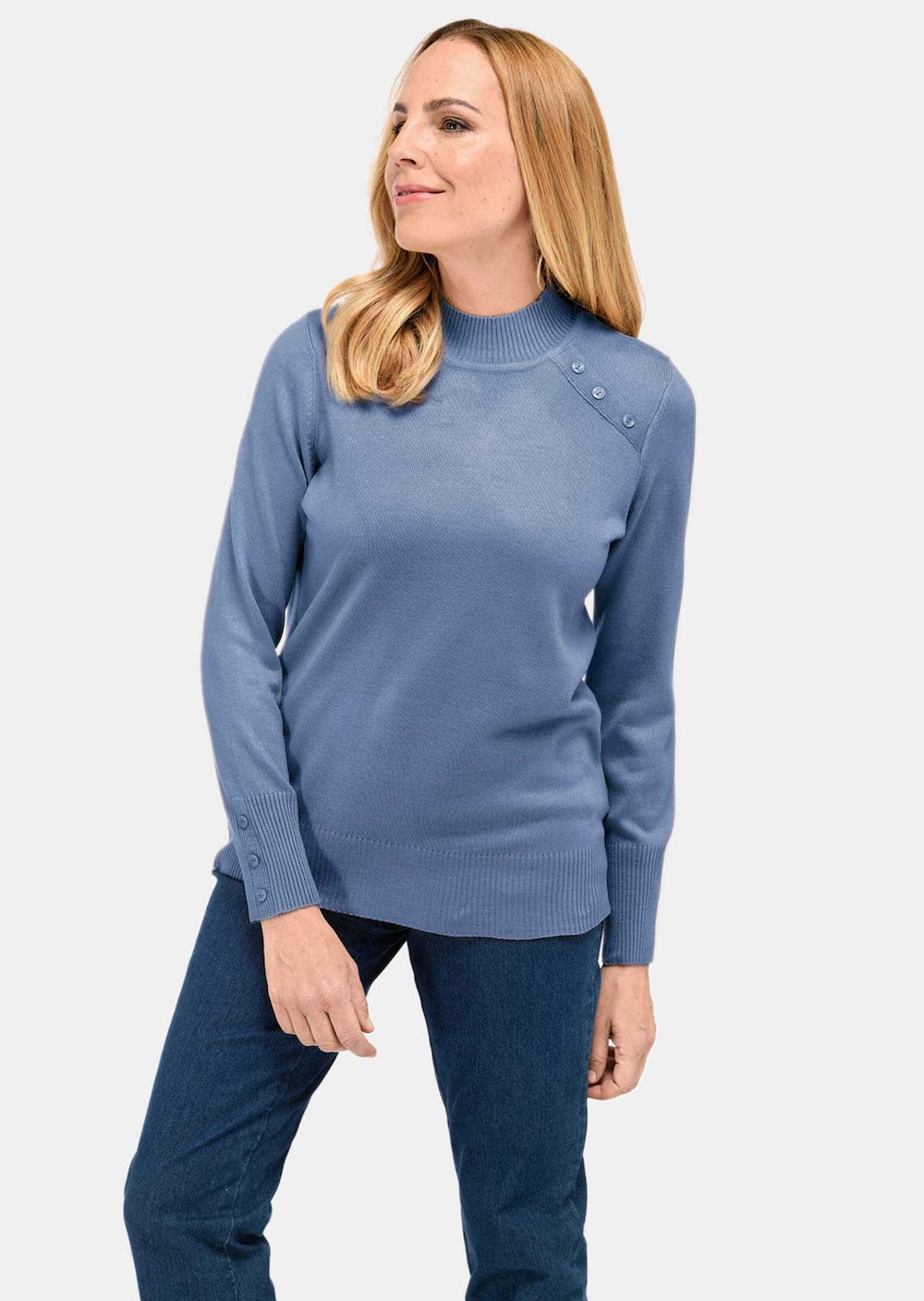 Kurzgröße - Pflegeleichter Pullover mit Stehbundkragen
