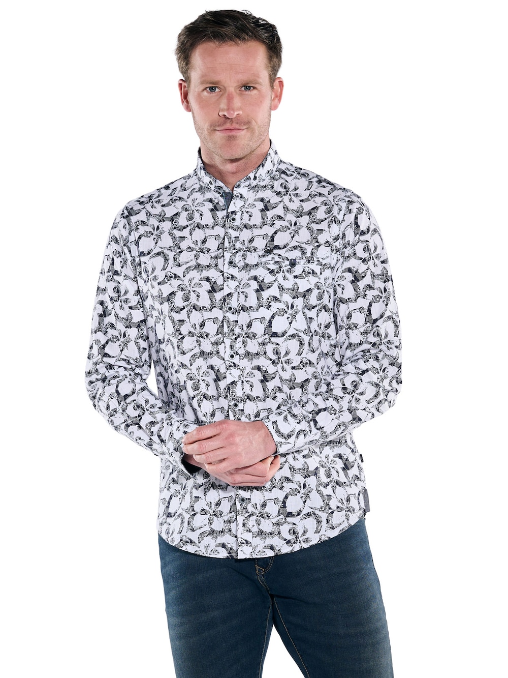 engbers Herren Langarm-Hemd gemustert , Marineblau