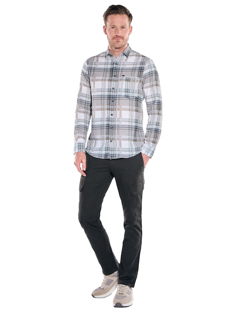 Herren Langarm Hemd mit Brusttasche , Hellbraun