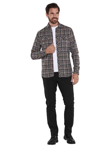 engbers Herren Langarm-Hemd kariert , Schwarzbraun