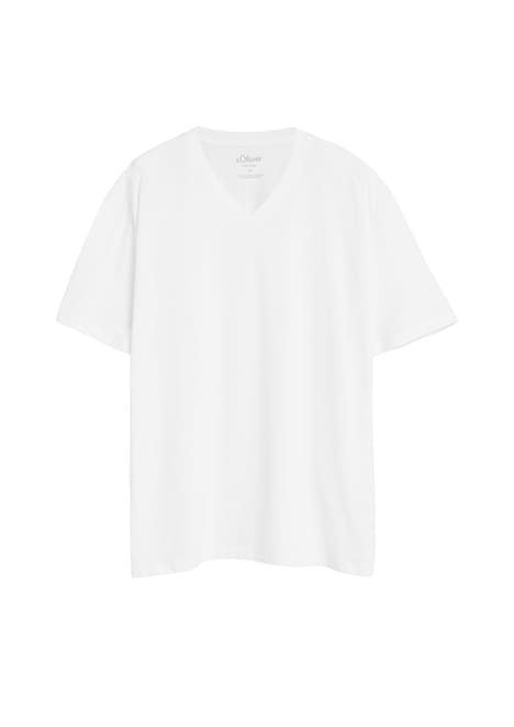 Baumwoll-T-Shirt mit Logo-Print und V-Neck