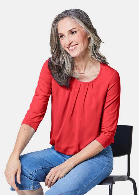 Chiffon-Shirt mit 3/4-Arm, Rundhals