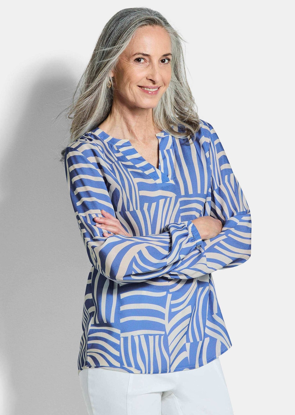 Grafische viscose blouse met split