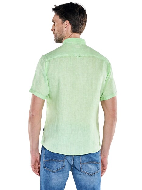 Herren Kurzarm-Hemd aus Leinen , Hellgruen