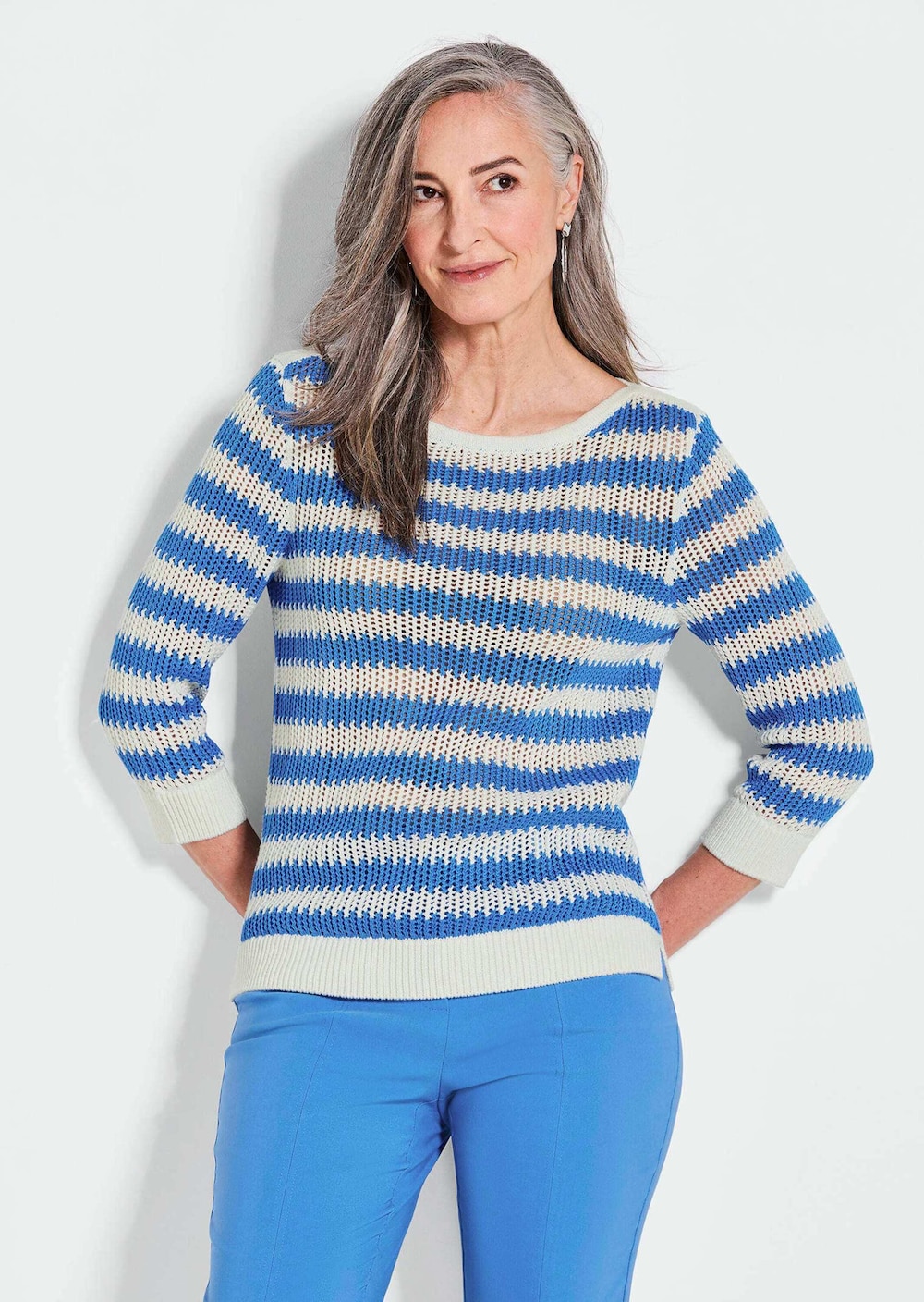 Pullover Halbarm Streifenstrick-Pullover