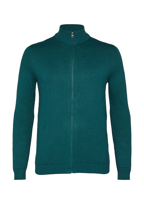Strickjacke mit Stehkragen und Logo-Detail