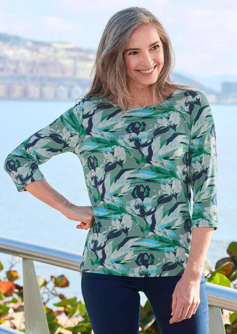 Viskoseshirt floral, U-Boot-Ausschnitt