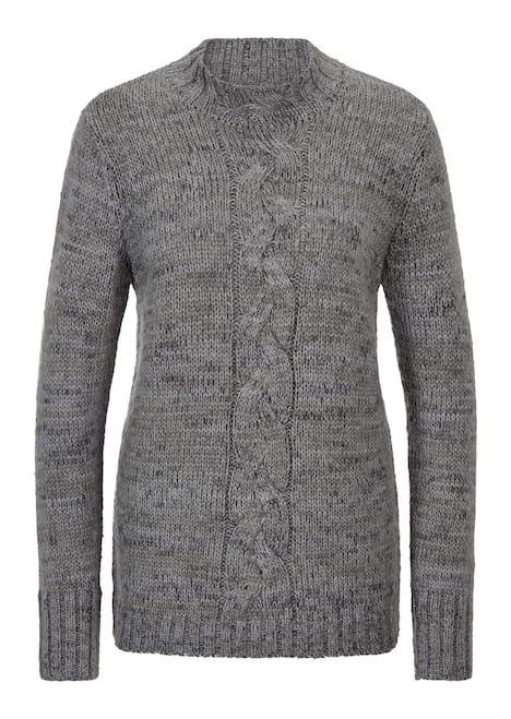 Hüftlanger Langarm Pullover, Zopfstrick