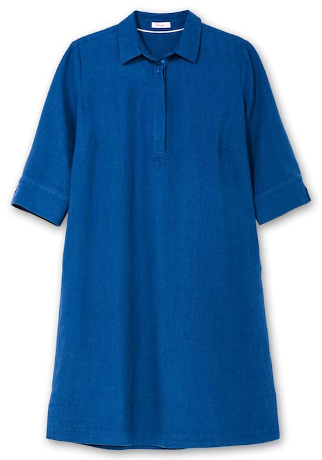 Blusenkleid 3/4-Arm Uni Hemdkragen