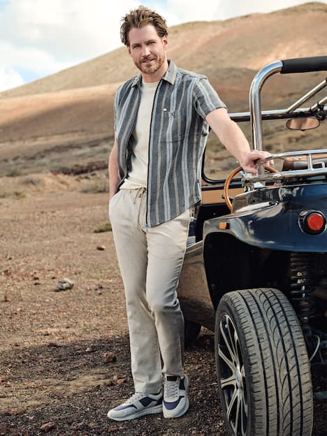 engbers Herren Kurzarm-Hemd gestreift , Anthrazit