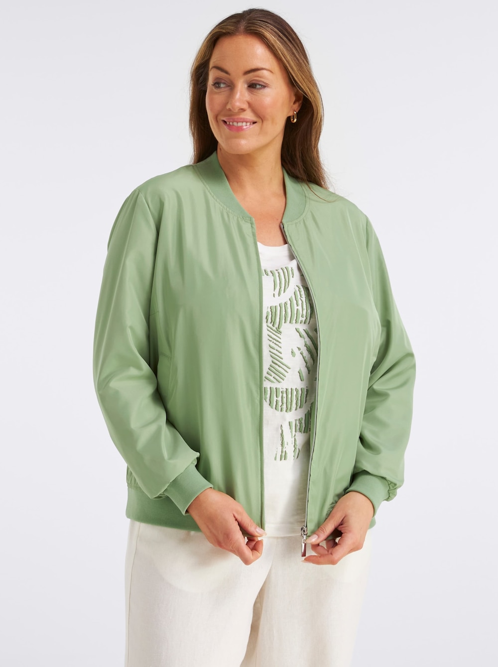 Kurzjacke Blouson mit dezentem Glanz Langarm Rundumdehnbund Stehkragen