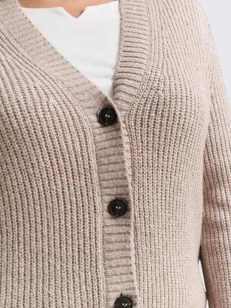 Ripp Cardigan mit V-Ausschnitt