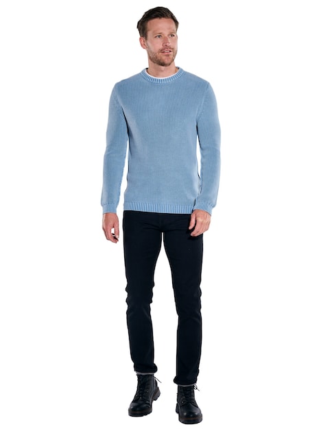 Herren Pullover Rundhals , Mittelblau