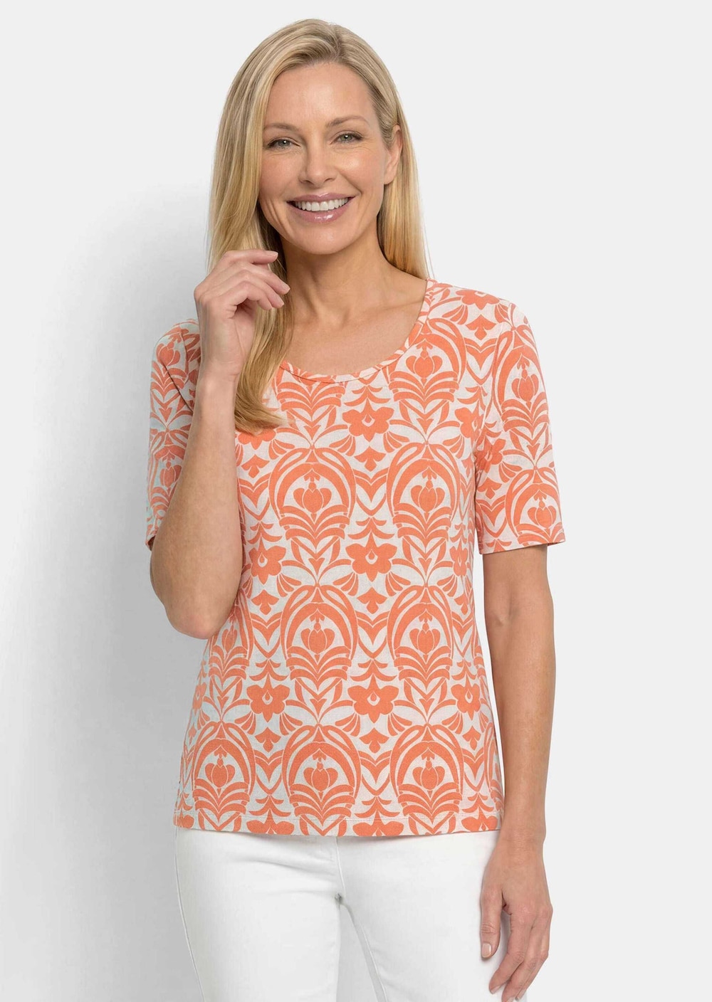 Viskoseshirt mit femininem Ornamentmuster