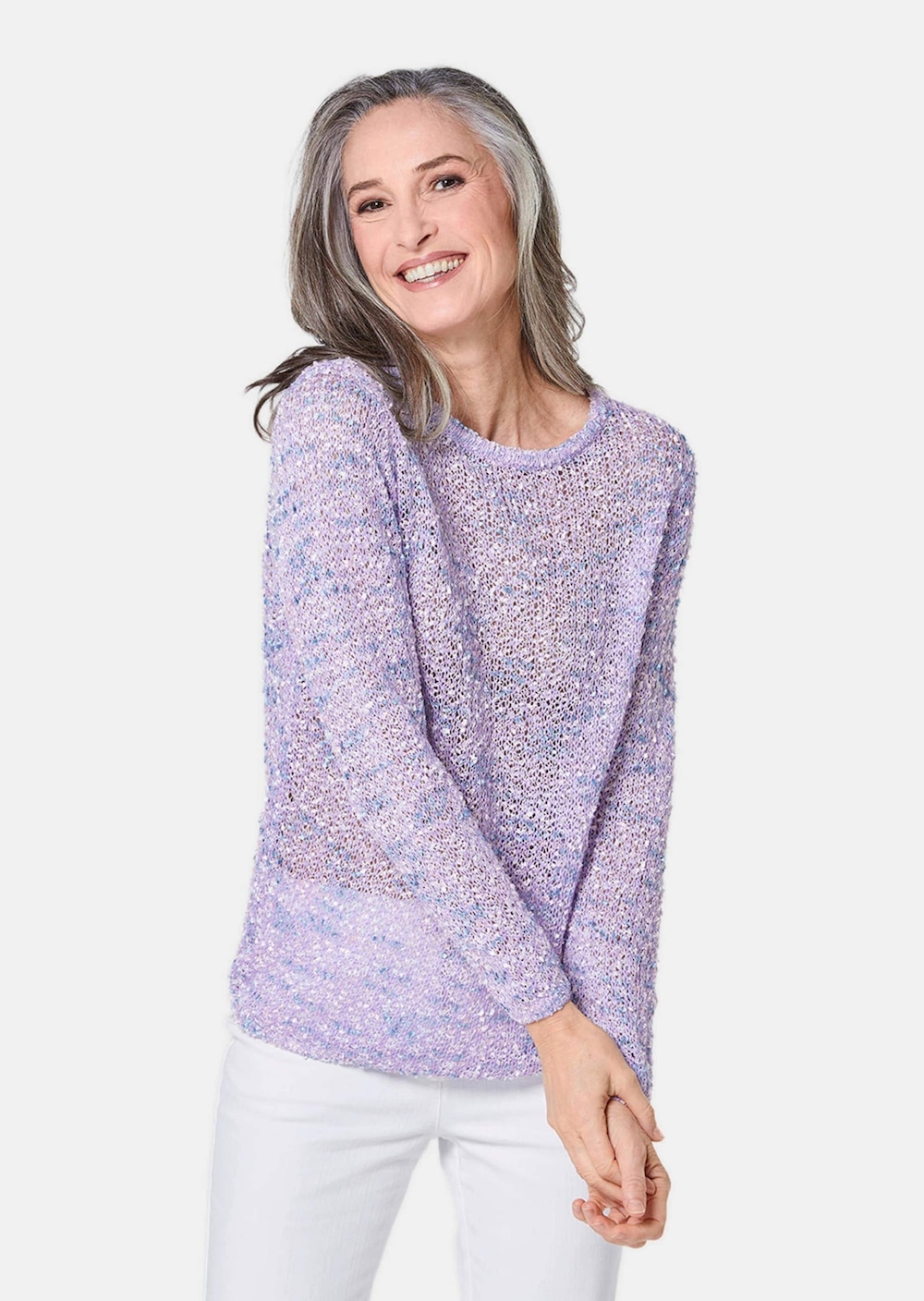 Effektvoller locker gestrickter Bändchengarnpullover