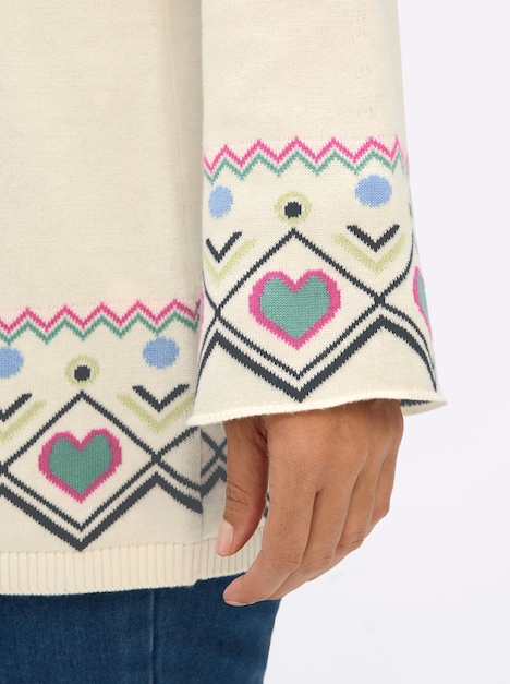 Pullover Norwegerpullover mit Trompetenärmeln Langarm Ohne Kragen