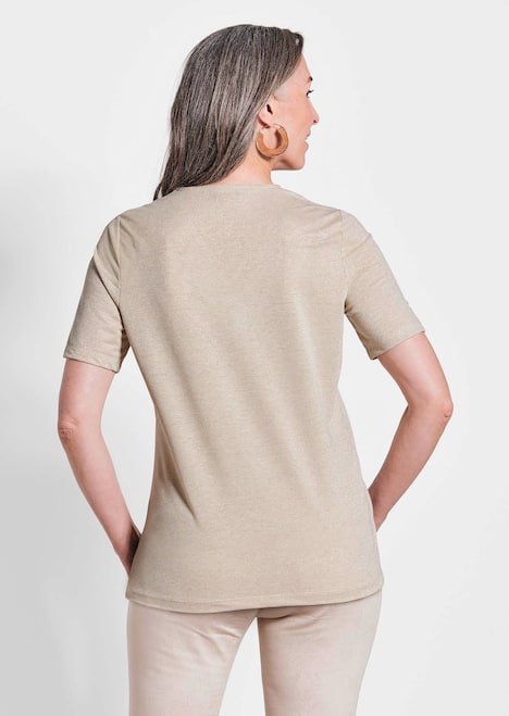 Braunes Halbarm-Shirt mit Glanzeffekt