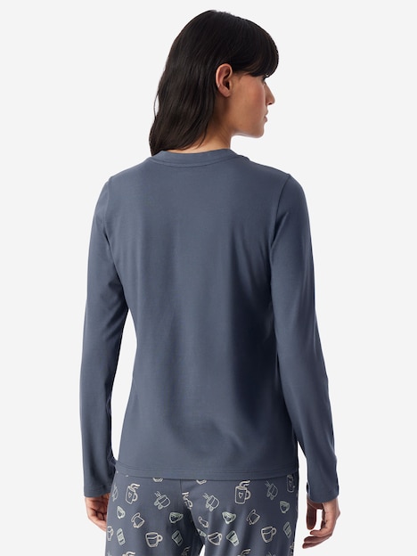 Schiesser Damen Pyjamaoberteil Mix Relax blaugrau