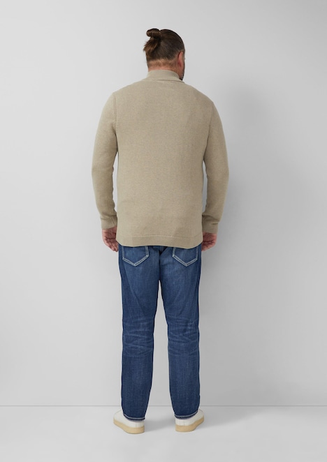 Baumwoll-Strickjacke mit Stehkragen und Logo-Patch